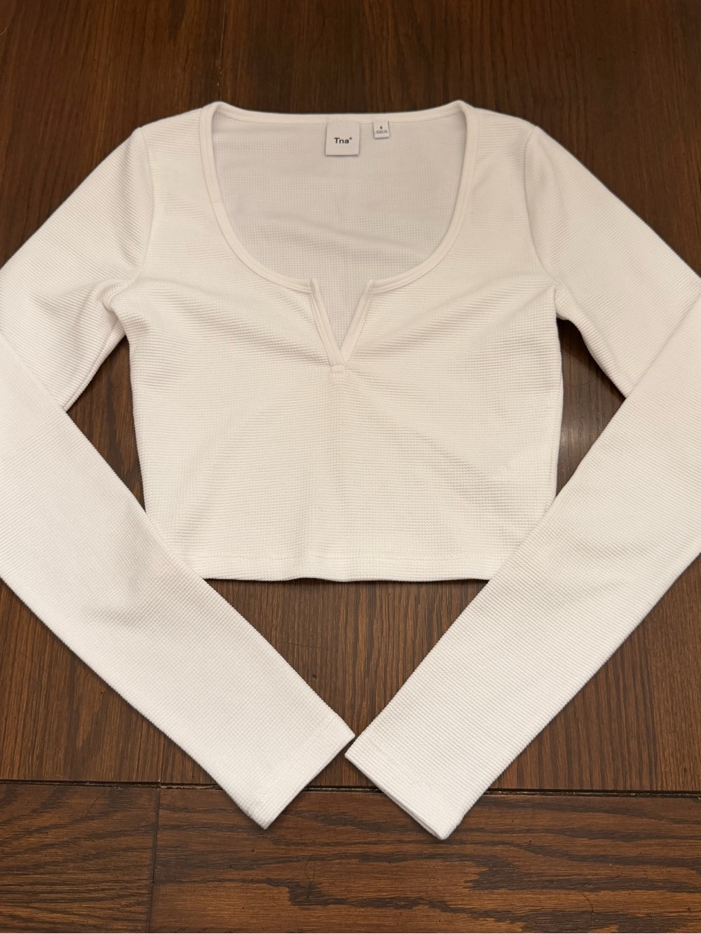 TNA White Ribbed Long Sleeve Crop Top